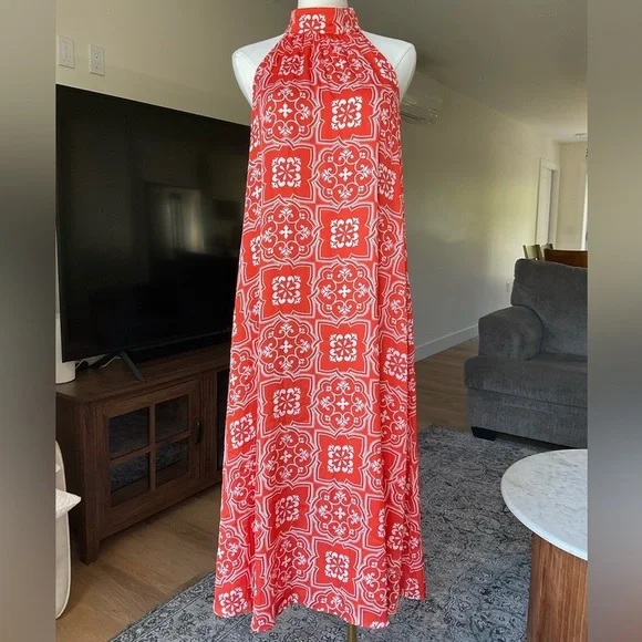 Ann Taylor Tiled Flowy Tie Neck Halter Maxi Dress - Picture 6 of 12